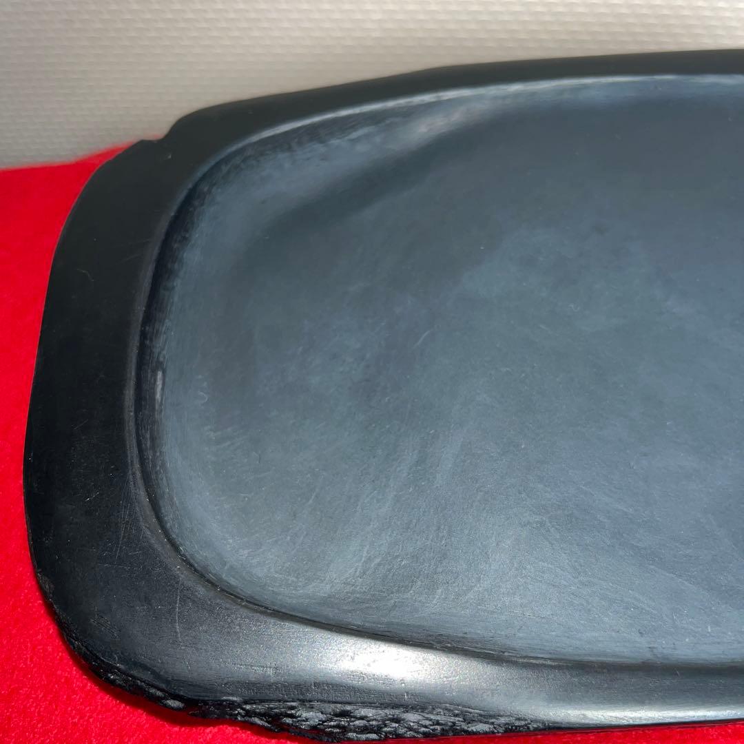 ⭕️雨端硯　自然硯　文明堂　四六寸大　雨端石紋綺麗　使い易さ大　サイン有り