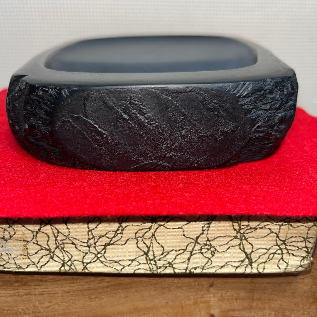 ⭕️雨端硯　自然硯　文明堂　四六寸大　雨端石紋綺麗　使い易さ大　サイン有り