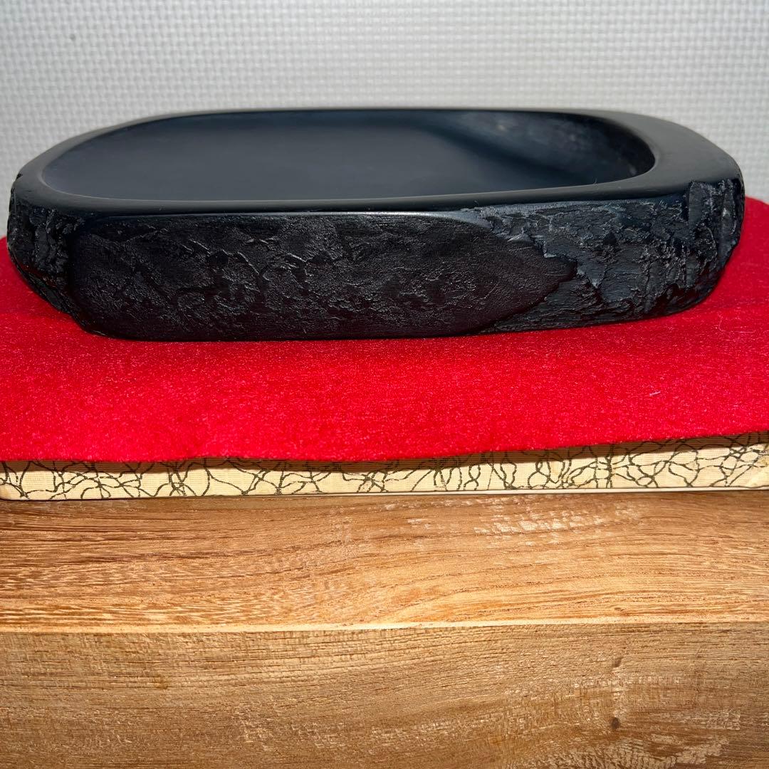 ⭕️雨端硯　自然硯　文明堂　四六寸大　雨端石紋綺麗　使い易さ大　サイン有り