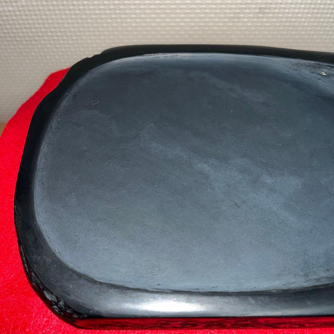 ⭕️雨端硯　自然硯　文明堂　四六寸大　雨端石紋綺麗　使い易さ大　サイン有り