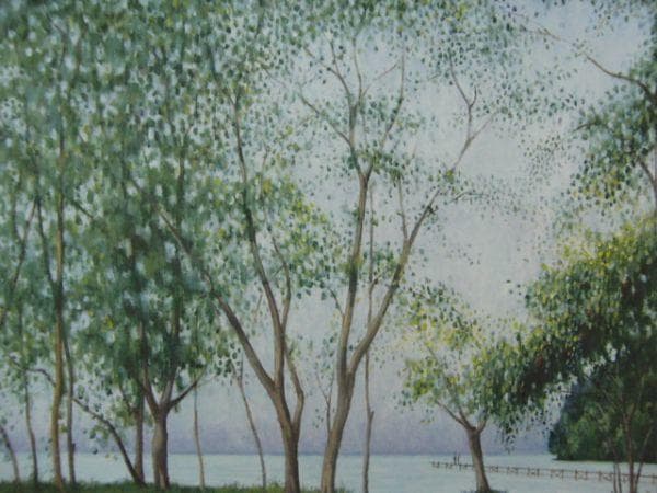 入江 観 【湖畔の樹】 希少画集画、状態良好、新品高級額装付