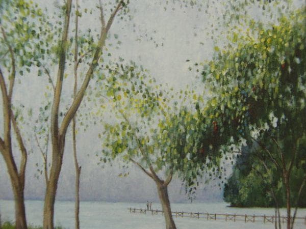 入江 観 【湖畔の樹】 希少画集画、状態良好、新品高級額装付