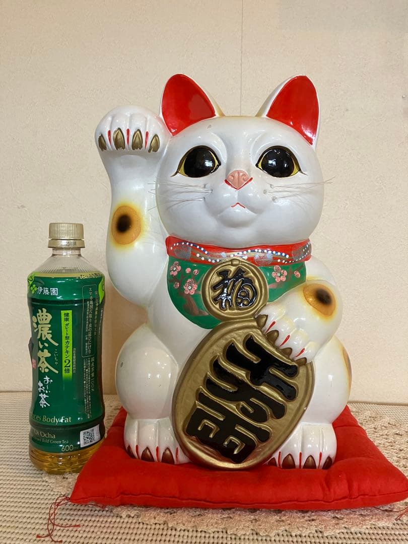 ★レトロ？縁起物【招き猫】貯金箱★【福】【千万両】★座布団付き★★