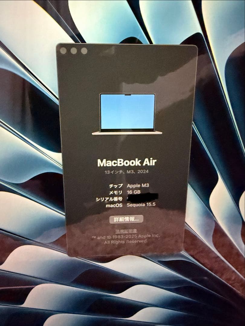 【美品】MacBookair M3 256GB 16GB 13.6 CTOモデル