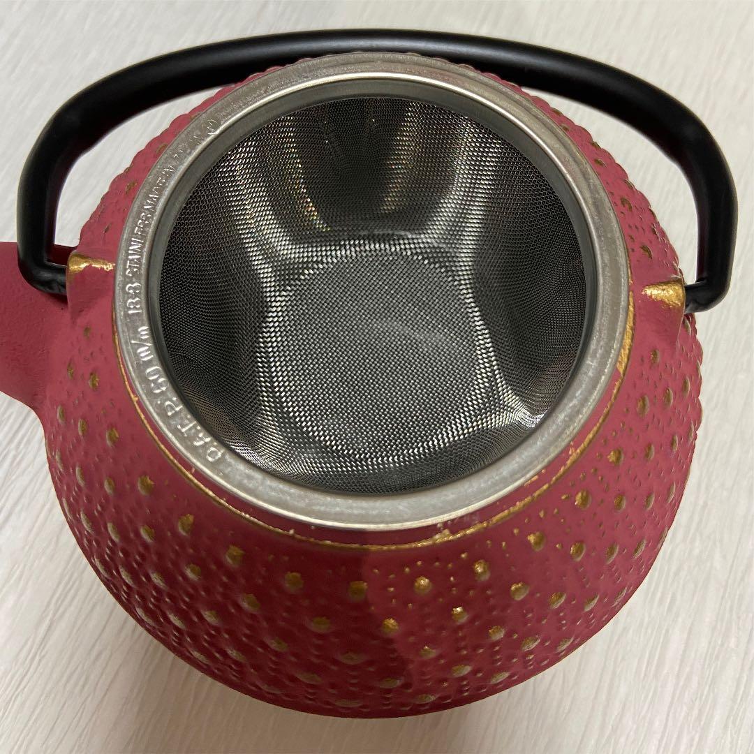 新品未使用　及春鋳造所作　南部鉄器　急須鉄瓶　ピンク/金