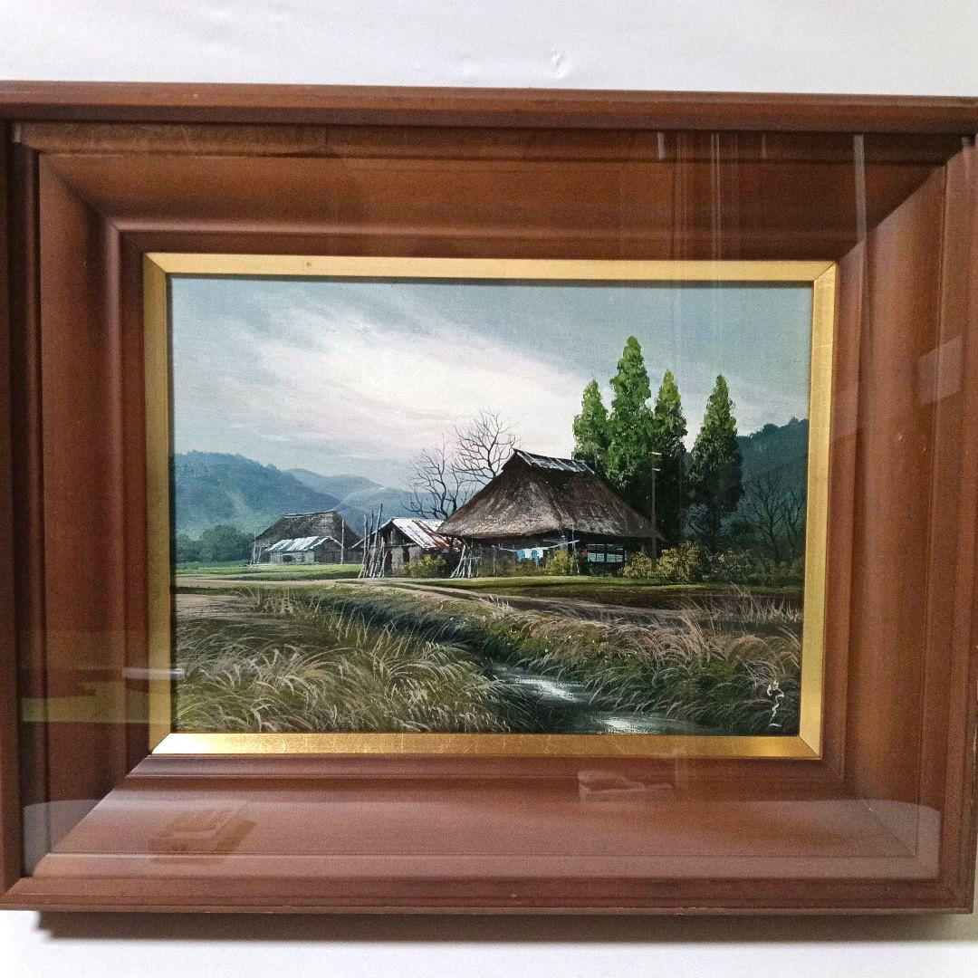 真作 油彩画 油絵 大友修一 奥州二本松　F4号 直筆サイン 額装 額縁