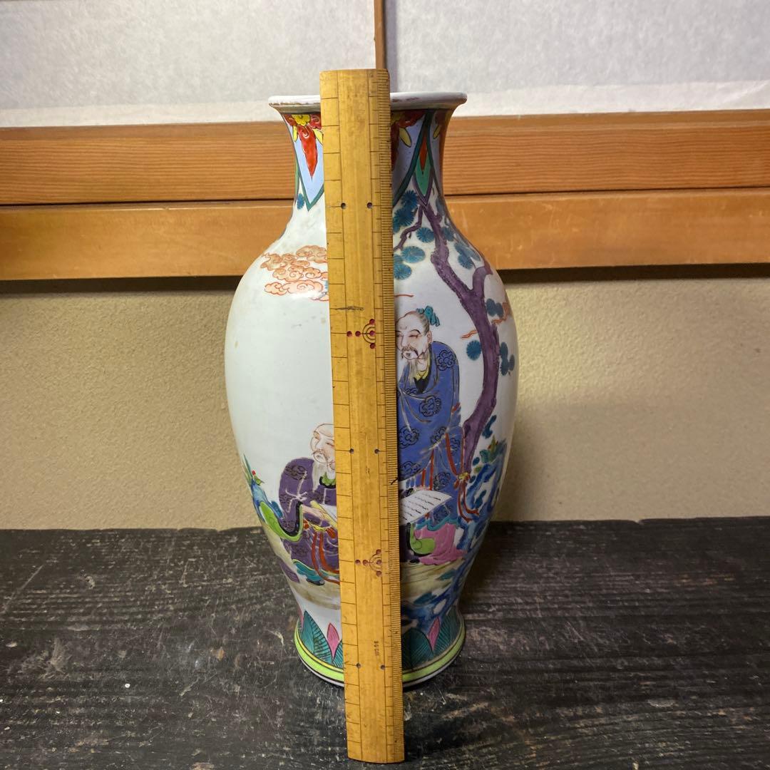 中国美術　古玩　色絵仙人図花瓶