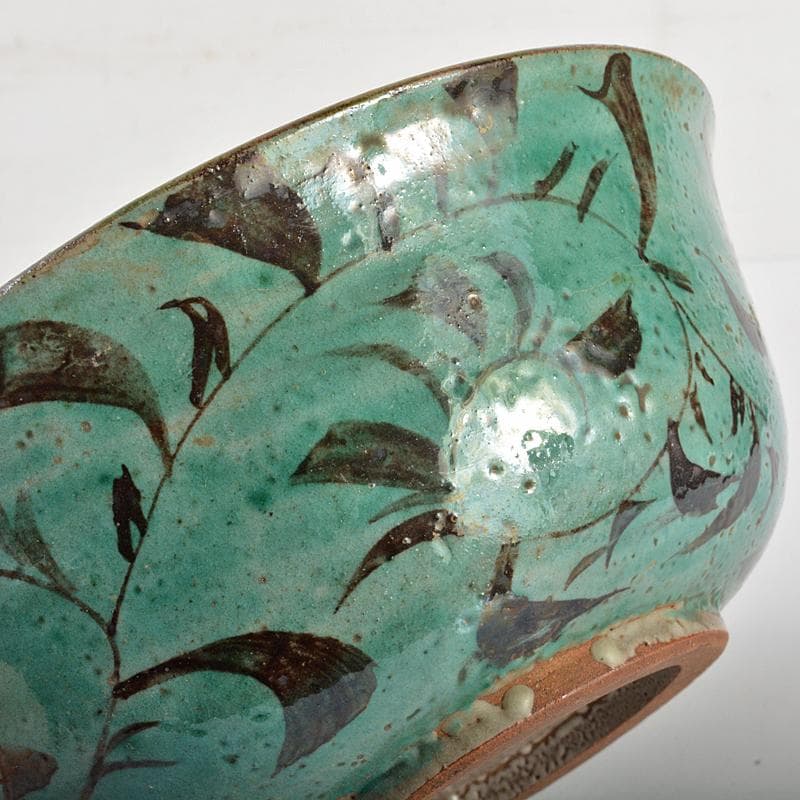 九谷焼　古九谷　青手九谷　草文　菓子鉢　時代箱付　V　R7129