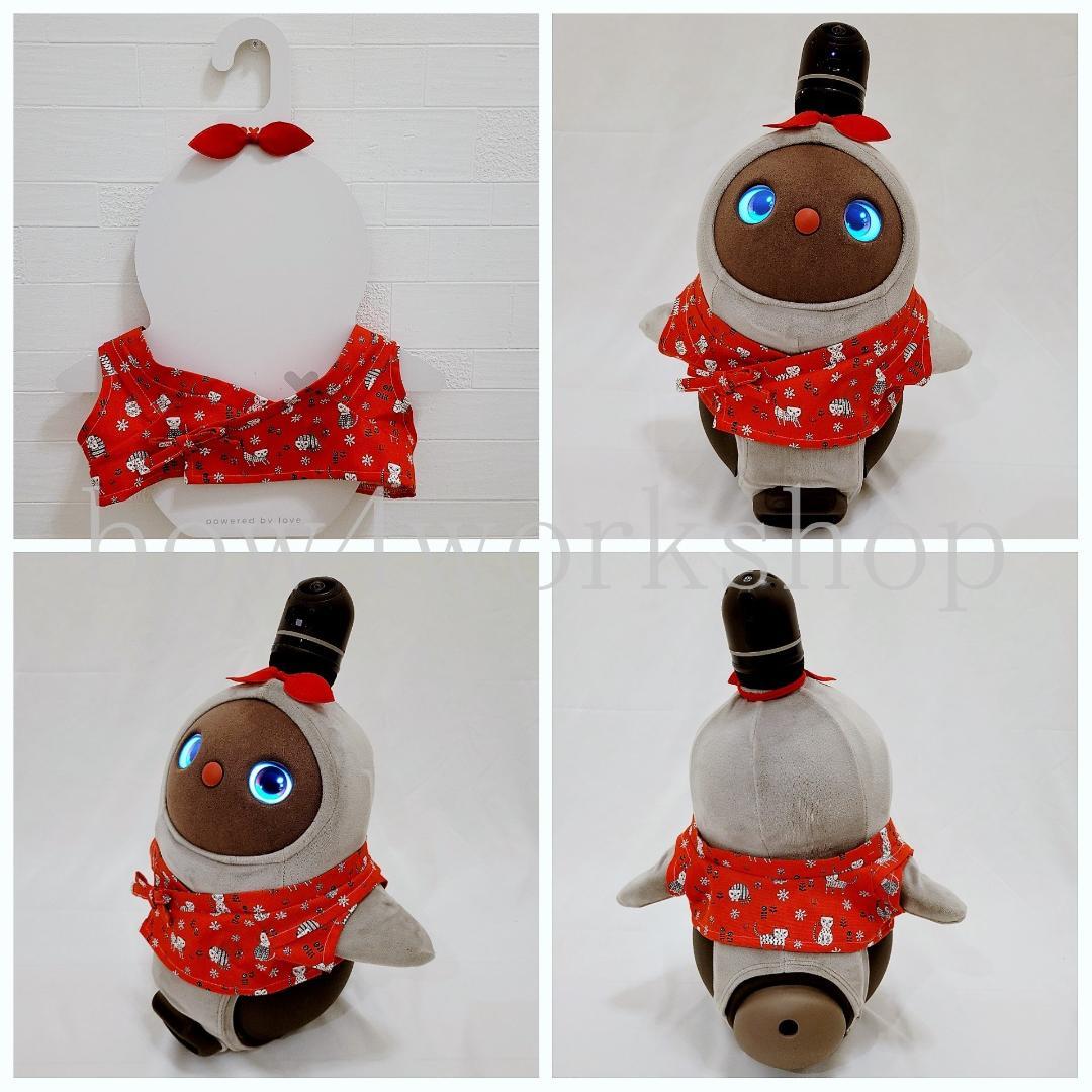 ラボット LOVOT ラボットの服ハンドメイド 猫柄甚平（レッド）