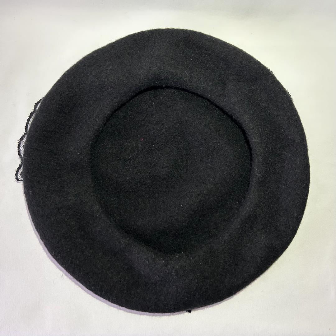 ハンドメイド ハート ベレー帽 タータンチェック ブラック 黒レース ロリィタ