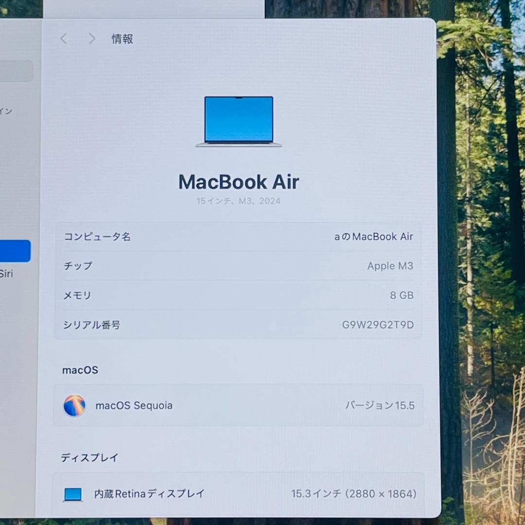 A5115超美品 MacBook Air 15inch M3 8GB 512GB