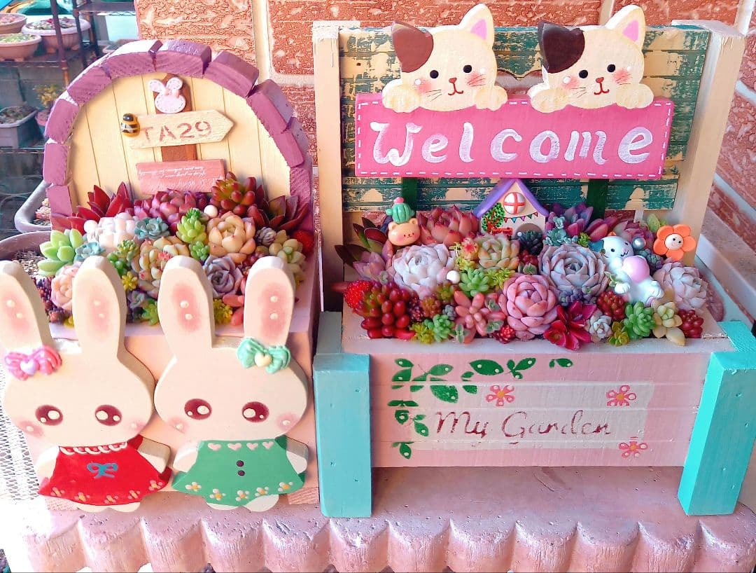 ❤️多肉植物❤️そのまま飾れる寄せ植え❤️仲良し三毛猫ちゃん~❤️