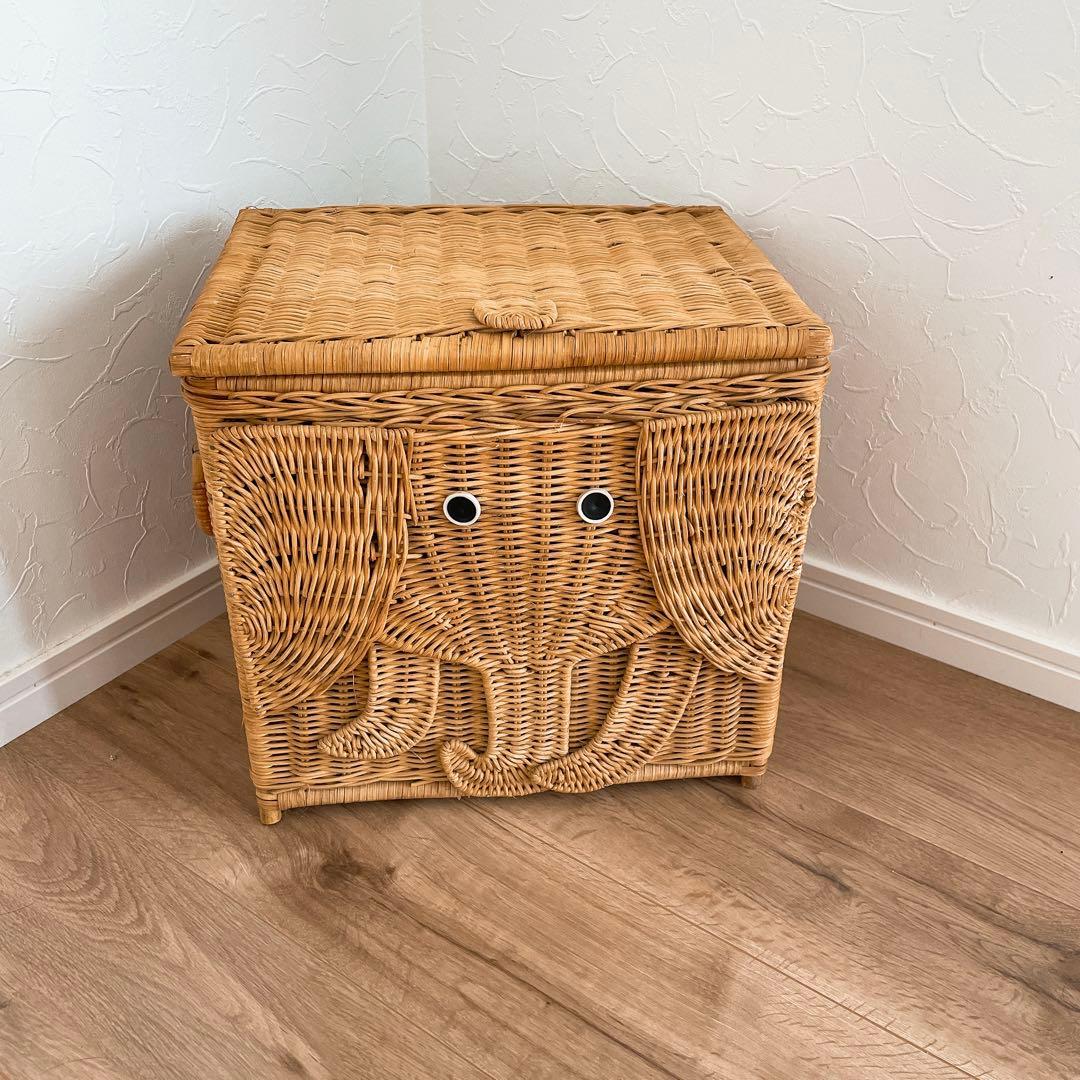 レア　ぞうさん　昭和レトロ　当時物　レトロ　ラタン収納ボックス　籐カゴボックス