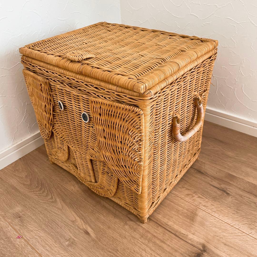 レア　ぞうさん　昭和レトロ　当時物　レトロ　ラタン収納ボックス　籐カゴボックス