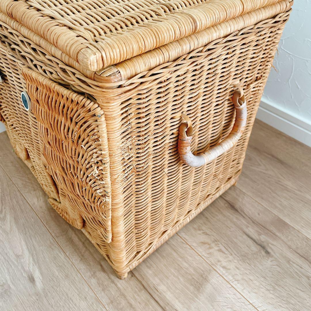 レア　ぞうさん　昭和レトロ　当時物　レトロ　ラタン収納ボックス　籐カゴボックス