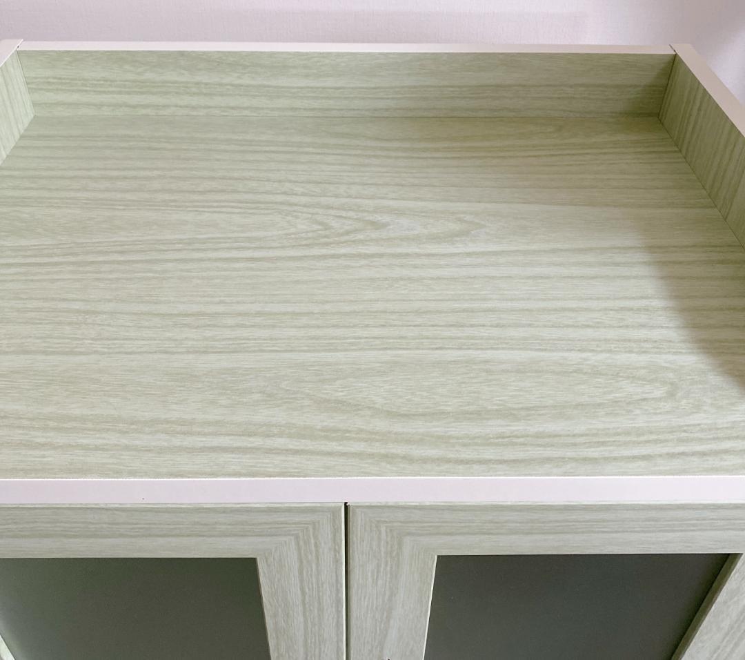 キッチン収納 キッチンボード ミニ食器棚 キャビネット ミストガラス扉 グリーン