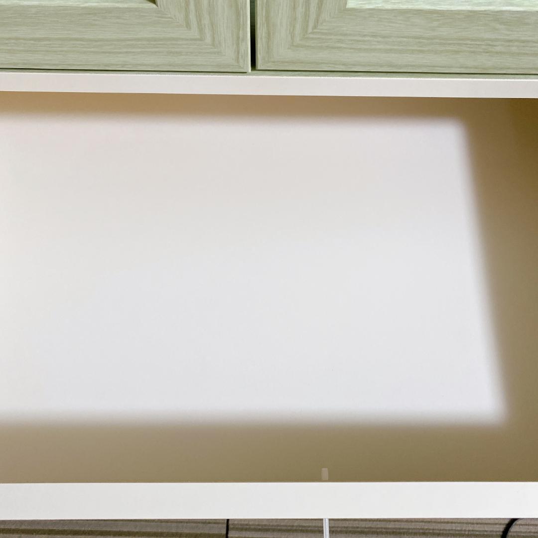 キッチン収納 キッチンボード ミニ食器棚 キャビネット ミストガラス扉 グリーン