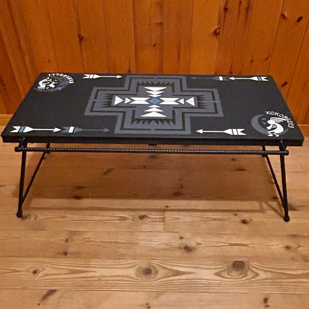 No.562 アイアンローテーブル オルテガテーブル　ネイティブ柄 ココペリ