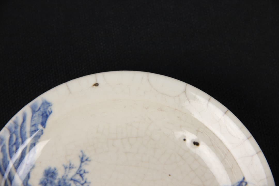 中国美術　染付 山水文 小皿 若深珍藏 款 古器　景徳鎮 EDM21-6