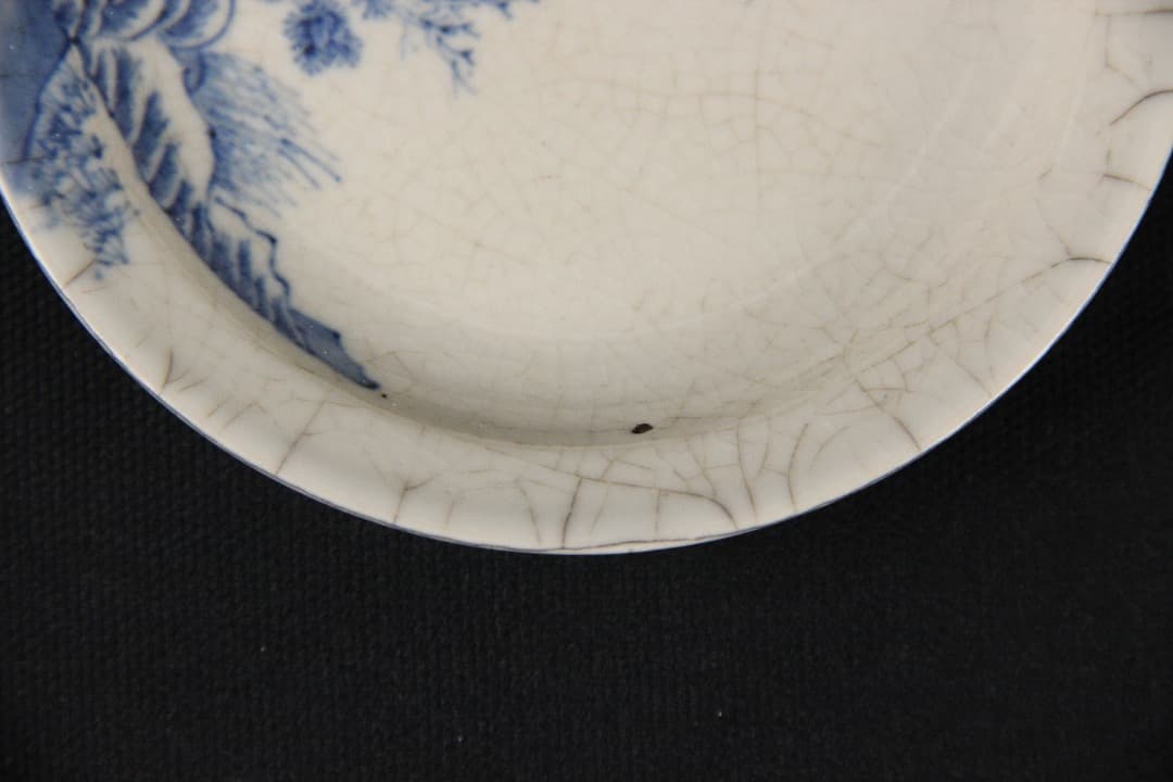 中国美術　染付 山水文 小皿 若深珍藏 款 古器　景徳鎮 EDM21-6