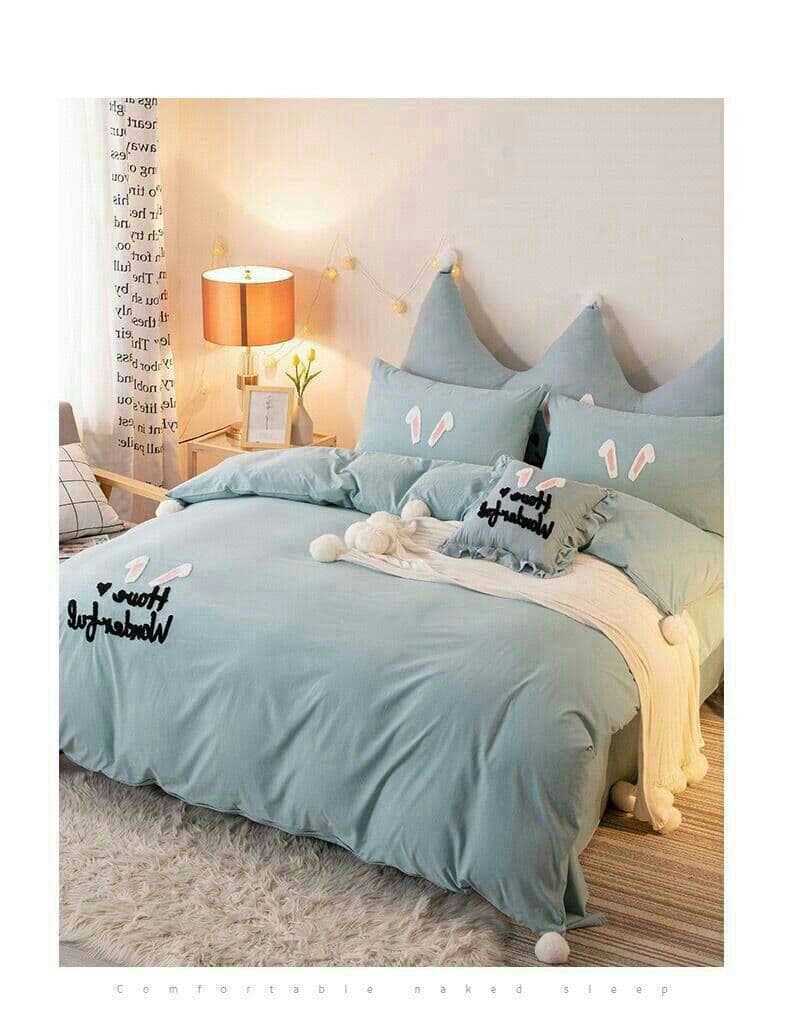 ふわりウサギ柄?シングル布団カバー3点寝具セット四季枕カバー付 肌触最高