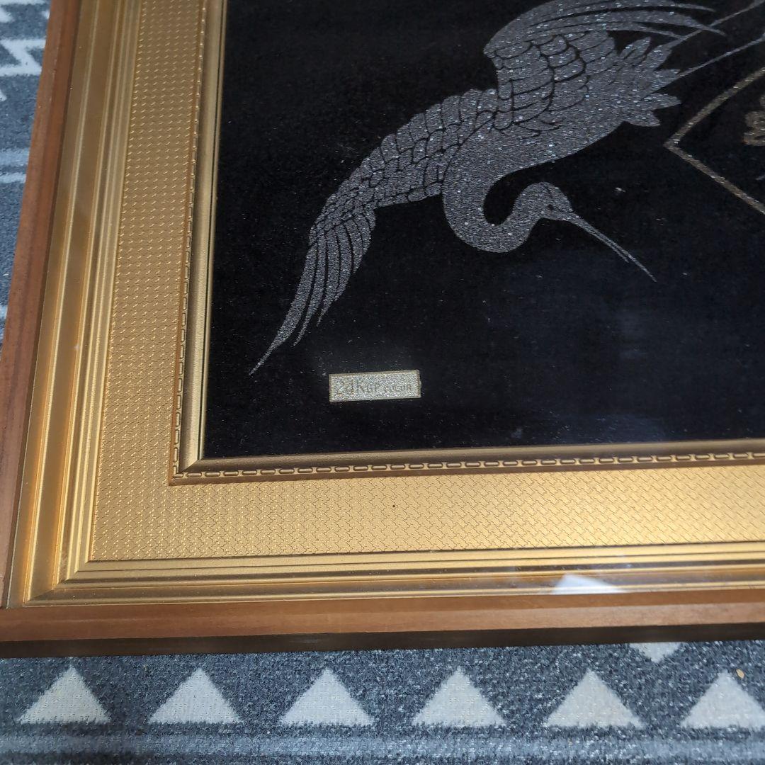 アンティーク額装 24Kgp 金メッキ ひょうたん 金杯 縁起物 開運　鶴　亀