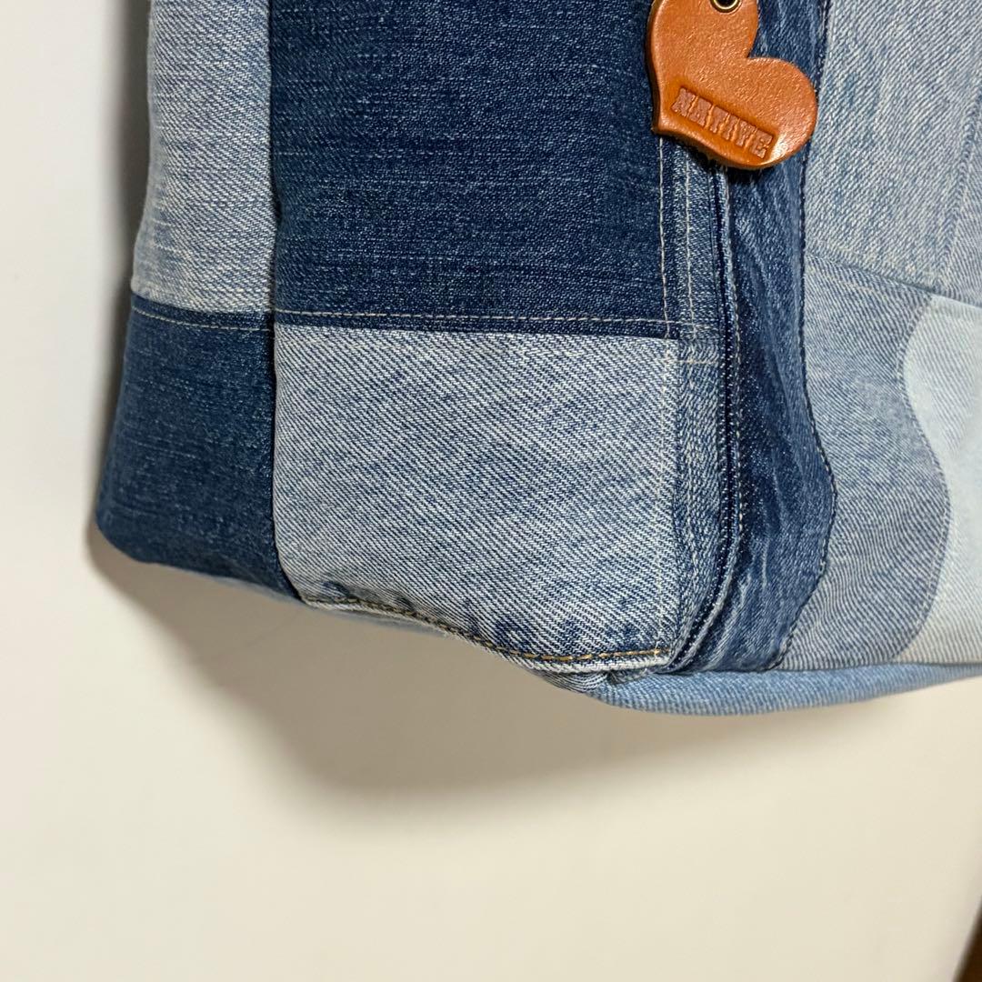 大容量　大きめトートバッグ　肩掛け　パッチワーク　デニムバッグ