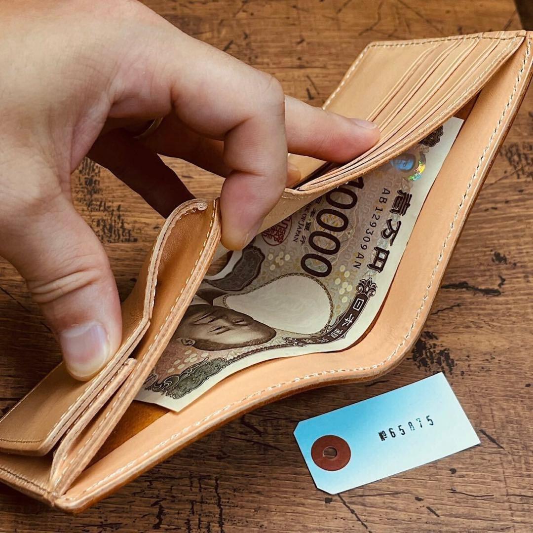 二つ折り財布 イタリア産ヌメ革 レザー メンズ 財布 長財布 ハンドメイド 男性