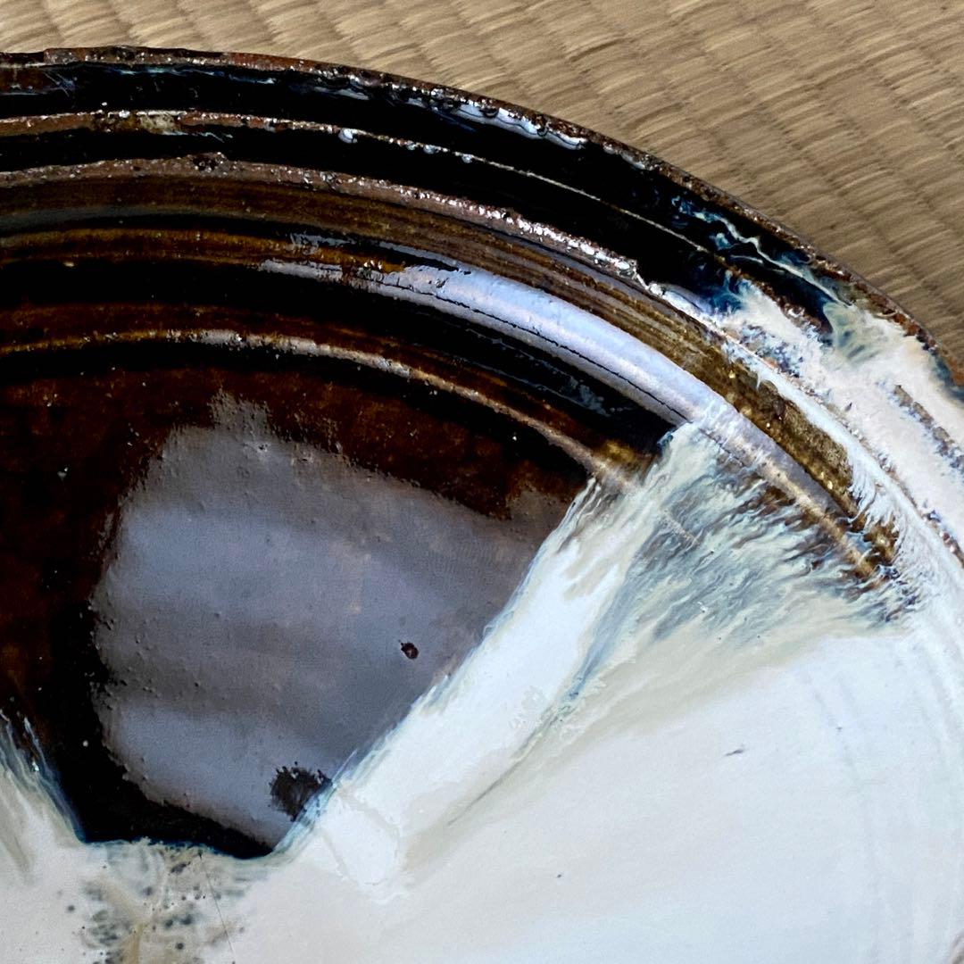 美品 未使用 唐津焼 岡本作礼造 【朝鮮唐津】 鮑型 脚付鉢 大鉢 共箱