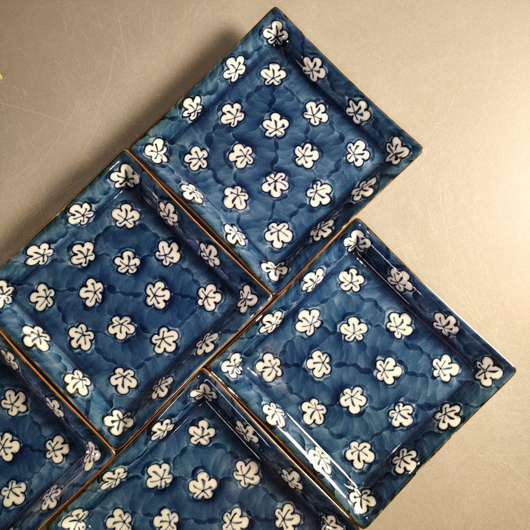 A1324-6/有田焼/源右衛門窯/古染風梅紋銘々皿5客/共箱/飾皿/懐石道具/