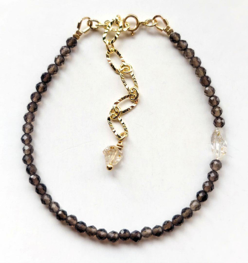 14kgf ブレスレット オイルインクォーツ スモーキークォーツ 大人 シンプル