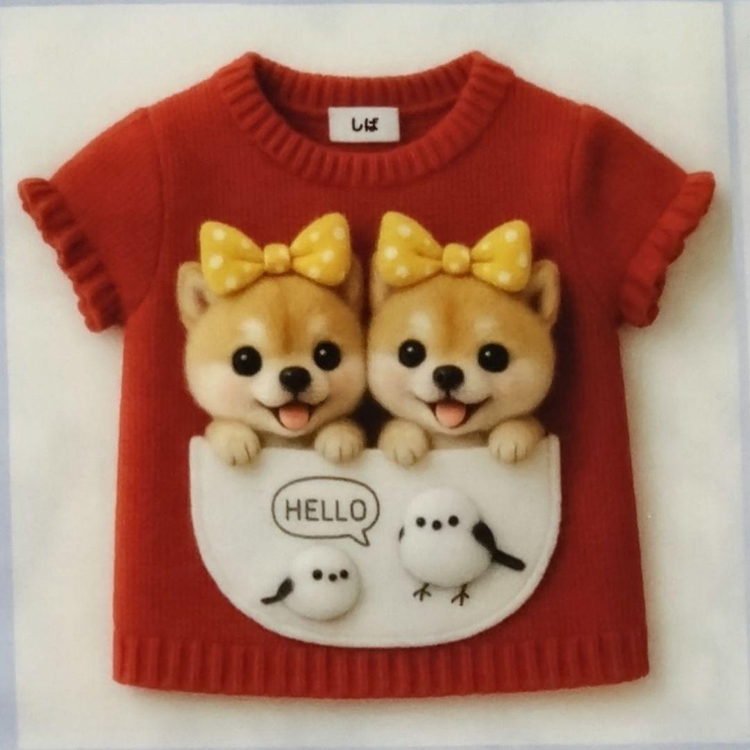 オーダー用パネル生地　犬パネル　赤ニット