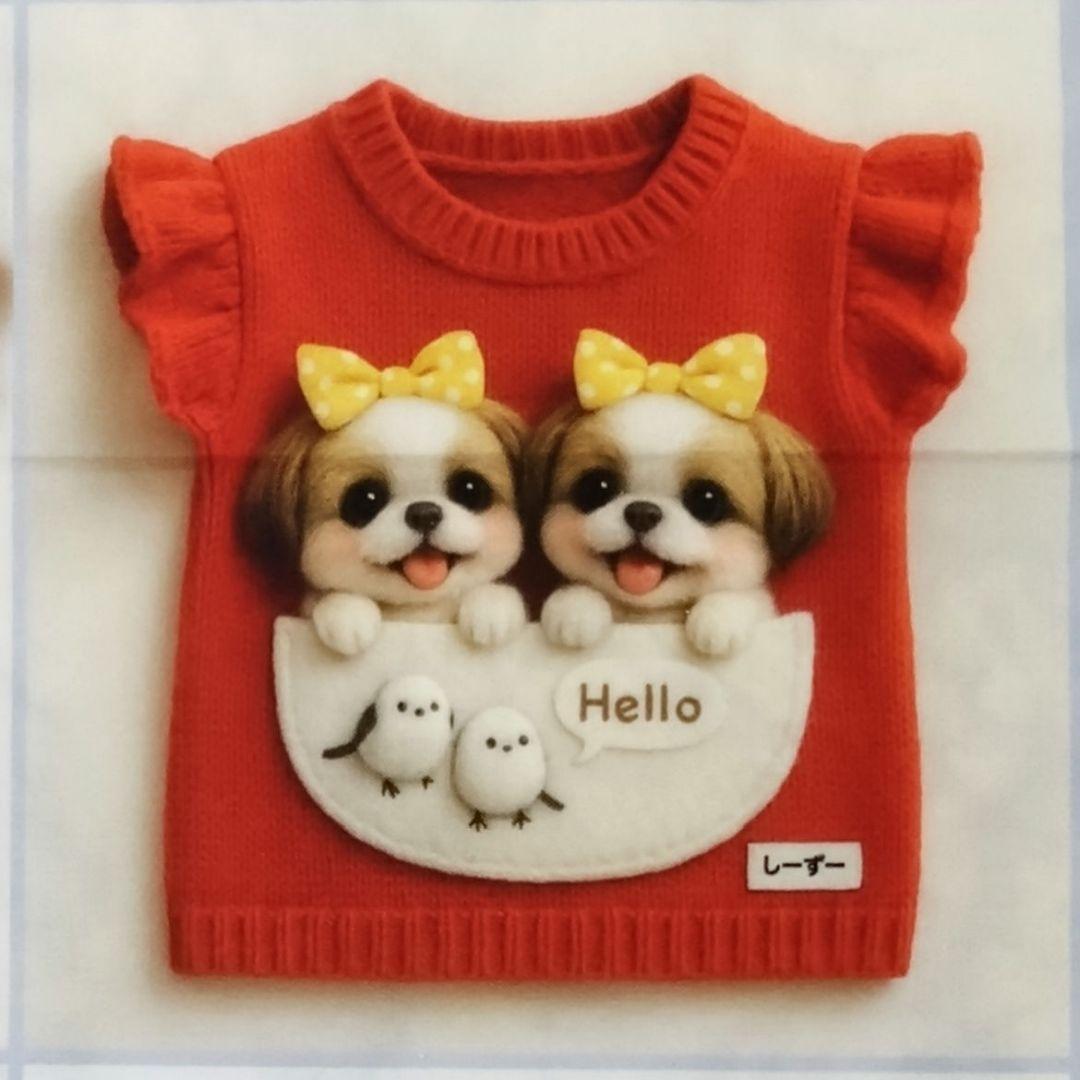 オーダー用パネル生地　犬パネル　赤ニット