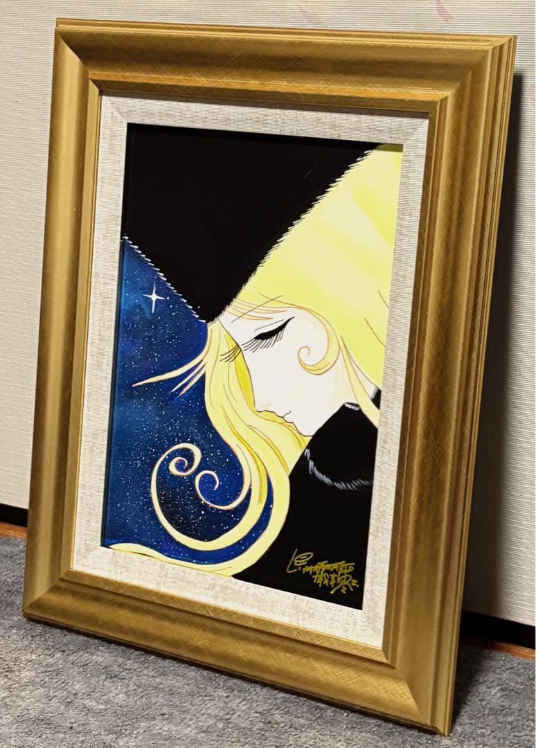 【F4号】手描き油彩　松本零士【銀河鉄道999】額縁　未使用額　サイン　メーテル