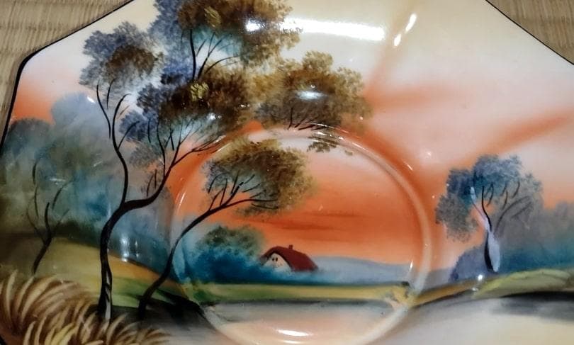 ノリタケ　Old Noritake　日本風景碗　山水八角鉢