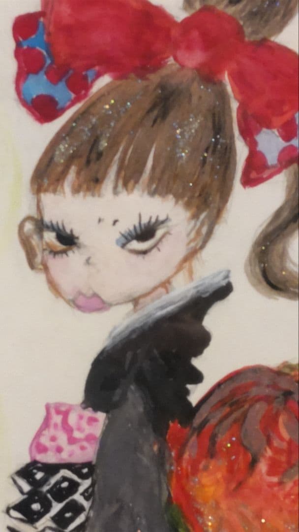 送料無料★顔彩★人物画★金魚★着物★一点物★