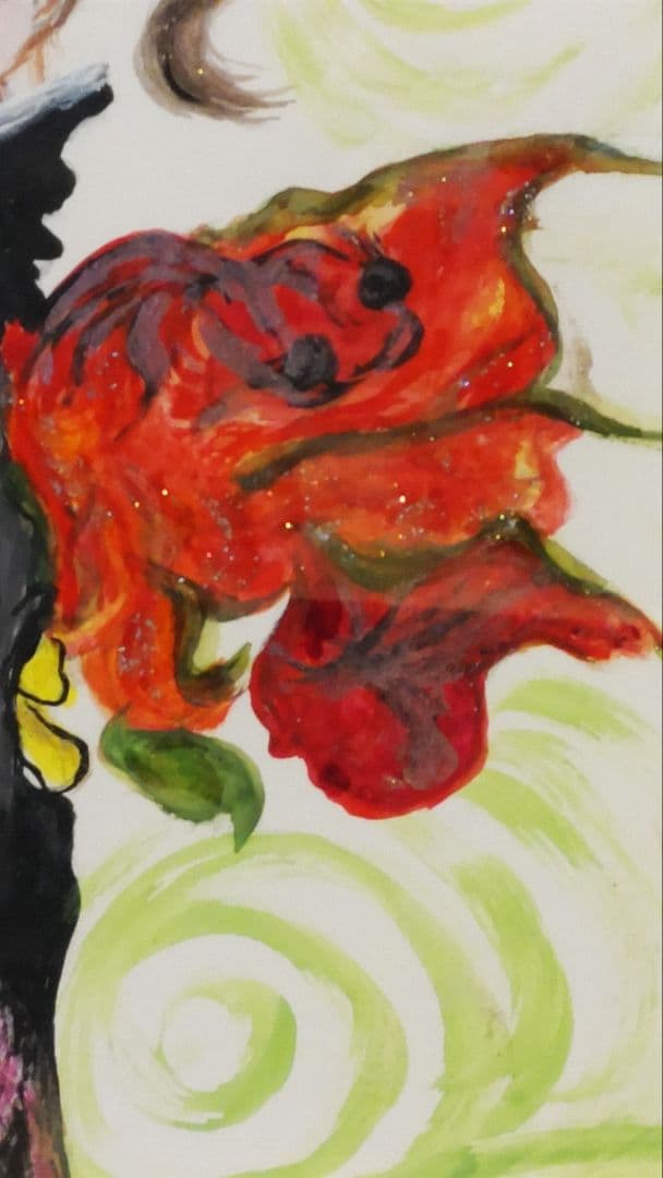 送料無料★顔彩★人物画★金魚★着物★一点物★