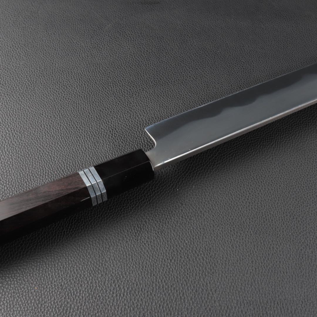 尺三 水本焼 MKH1高炭素鋼 互の目 切付柳刃包丁 究極の切れ味 黒檀八角柄