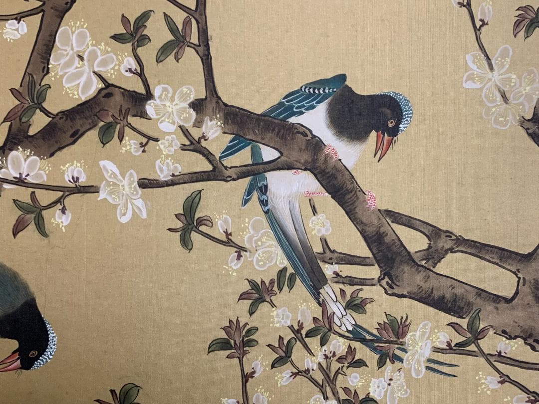 中国美術 李誦 春禽花木図 着色 花鳥図 絹本 掛軸 中国画 694