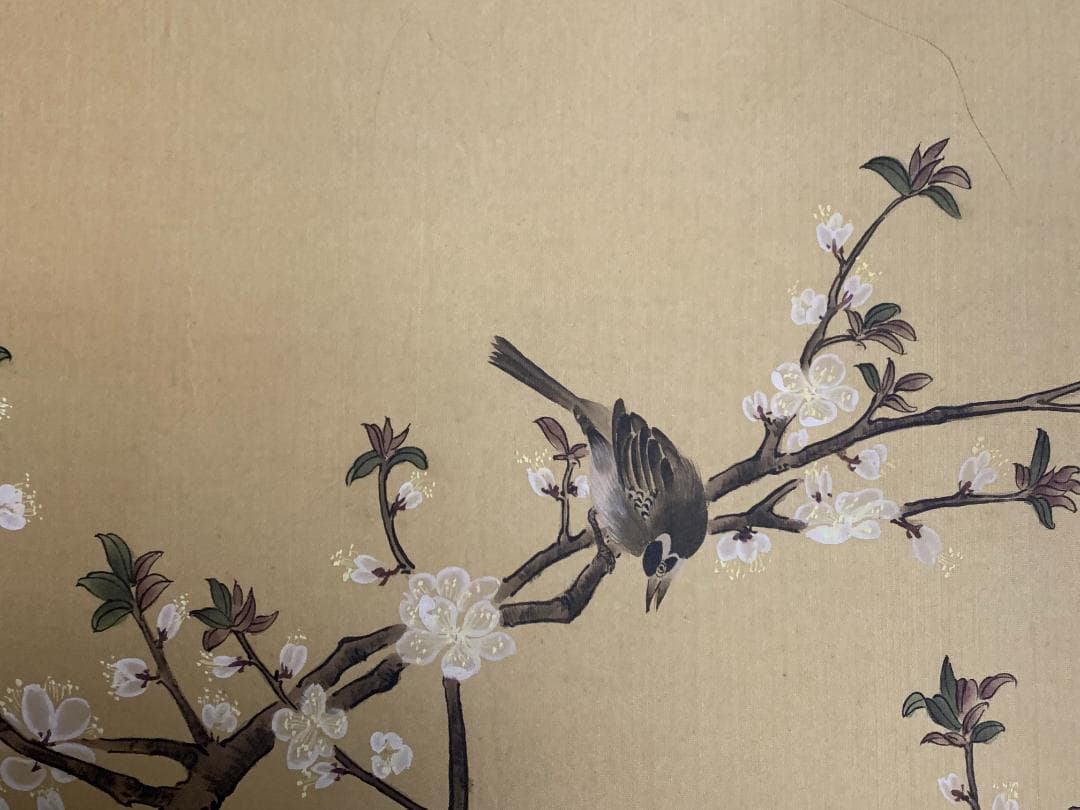 中国美術 李誦 春禽花木図 着色 花鳥図 絹本 掛軸 中国画 694