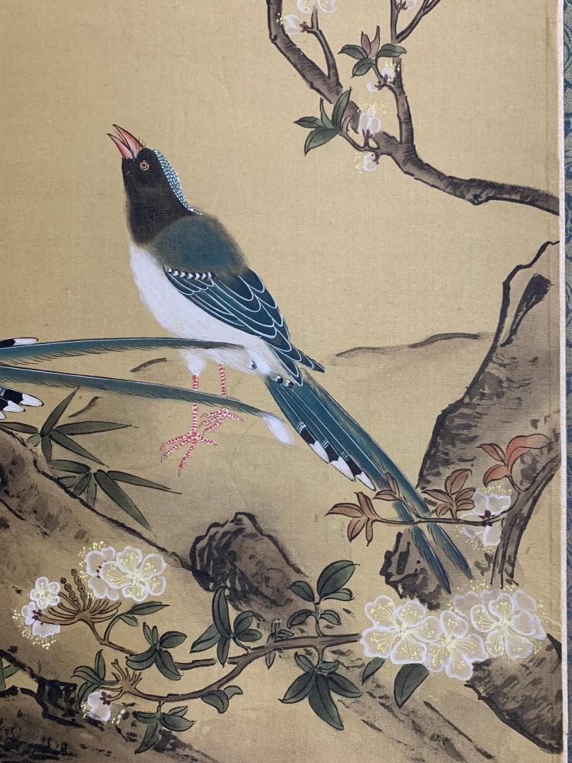 中国美術 李誦 春禽花木図 着色 花鳥図 絹本 掛軸 中国画 694