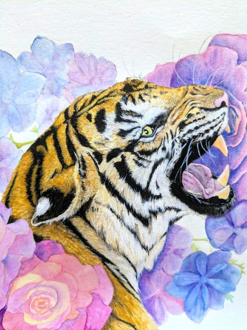 【自筆・絵画】虎と華（1点物）