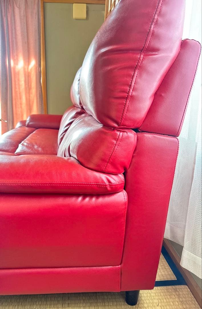 ‼️送料込み‼️【ソファ部分】今泉家具 中古 カウチソファ 赤 合皮 3人掛け