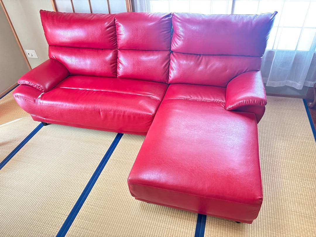 ‼️送料込み‼️【ソファ部分】今泉家具 中古 カウチソファ 赤 合皮 3人掛け