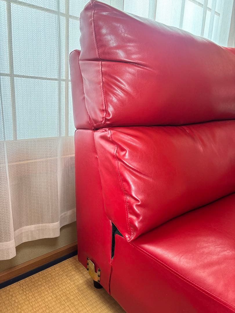 ‼️送料込み‼️【ソファ部分】今泉家具 中古 カウチソファ 赤 合皮 3人掛け