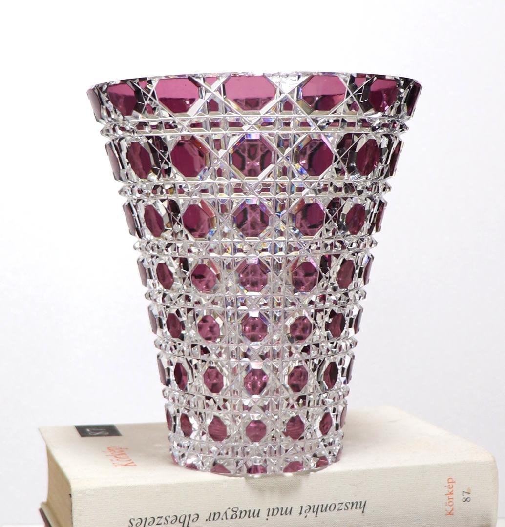 オールド・バカラ 上級作品 1890年 ルビー色被せ 切子 大型 花瓶 壺 紫