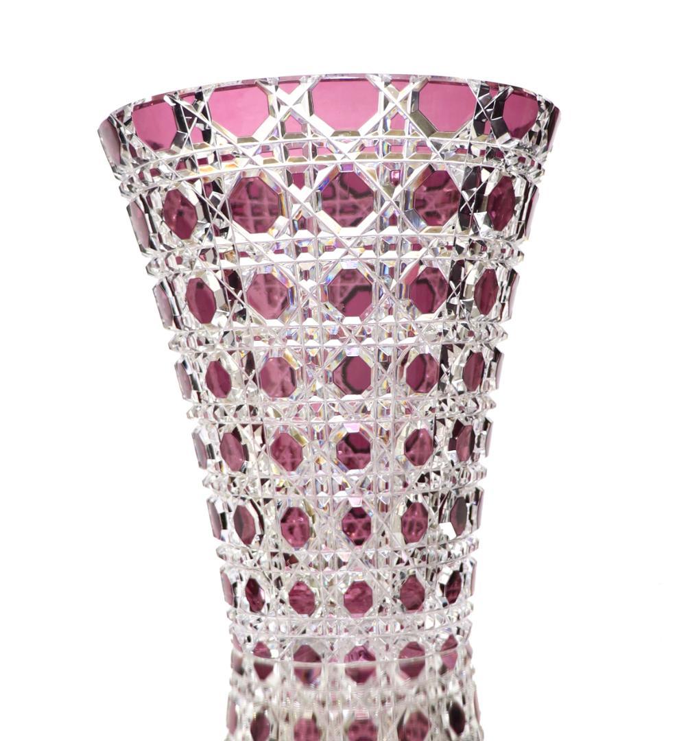 オールド・バカラ 上級作品 1890年 ルビー色被せ 切子 大型 花瓶 壺 紫