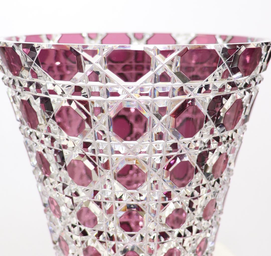 オールド・バカラ 上級作品 1890年 ルビー色被せ 切子 大型 花瓶 壺 紫