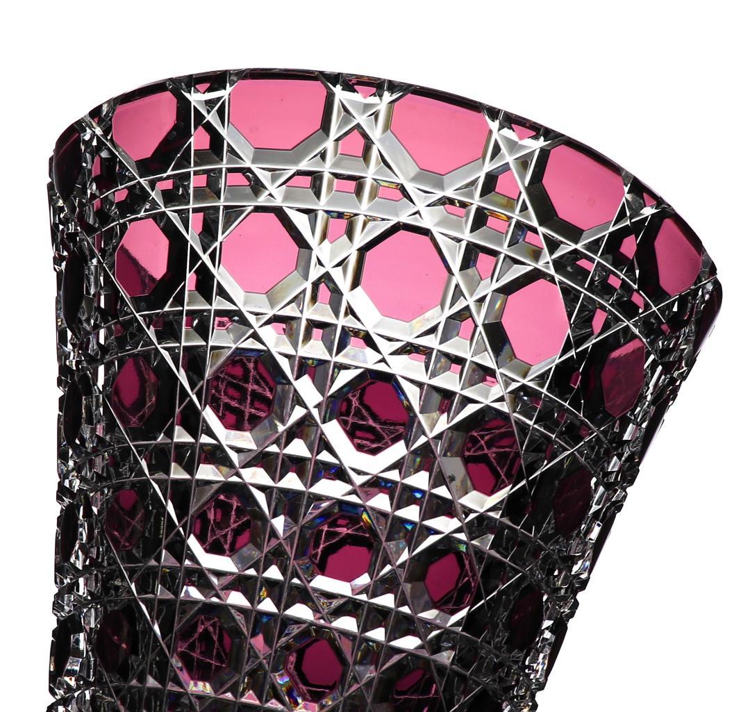 オールド・バカラ 上級作品 1890年 ルビー色被せ 切子 大型 花瓶 壺 紫