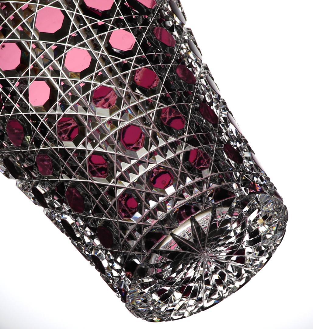 オールド・バカラ 上級作品 1890年 ルビー色被せ 切子 大型 花瓶 壺 紫